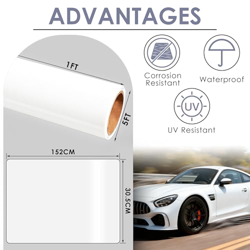 Image of Car Wrap Vinyl, 1ft x 5ft Gloss White Vinyl Wrap for Cars - Bubble Free Vehicle Sheet Roll for Body Protection, Scratch Resistance (Gloss White)