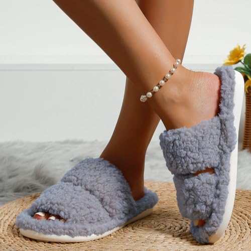 Open Toe Slippers for Women Memory Foam House Shoes Slide Sandals Non Slip Washable3