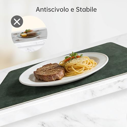 KitchenBoss Tovagliette Americane Lavabili e Sottobicchieri in Similpelle, Set da 4 Tovagliette Colazione Tovaglietta per Uso in Cucina, Sala da Pranzo e Ufficio, Verde, 43x30 cm - Immagine 4
