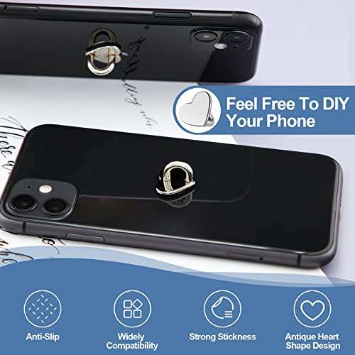 8 Pcs Cell Phone Finger Ring Adhesive Metal Phone Finger Grip Loop Stand Heart Grip Holder Phone Charm Hook For Diy Hanging Supplies (Silver) #TOP4