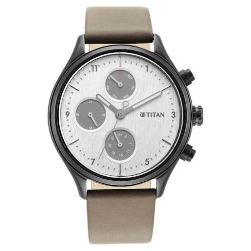 Image of Titan Neo Quartz Multifunction Silver Dial Grey Leather Strap Watch for Men - NS1803NL02