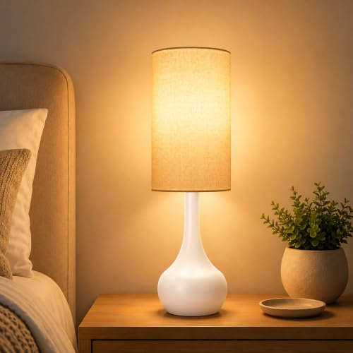 LEDIKON Touch Bedside Lamp for Nightstand,3-Way Dimmable,Space Saving & No Assembly Required, Upgraded Small Droplet White Table Lamp for Bedroom, Living Room (LED Bulb Included)