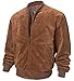 FLAVOR Men's Leather Baseball Jacket Vintage Suede Pigskin (Small, Brown)