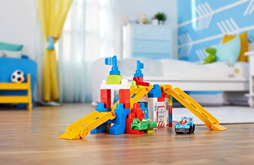 Mega Bloks Garaje de coches de carreras, juguete construcción bebé + 1 año (Mattel FVJ02)