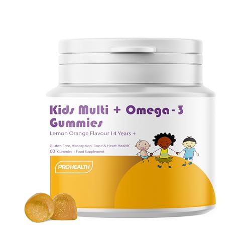 ProHealth Kids Multivitamin & Mineral + Omega-3 Gummies – 18 Essential Nutrients – Natural Lemon & Orange Flavour – Age 4+ – Gluten-Free, Non-GMO – Immune & Brain Support – 60 Gummies (30-Day Supply)