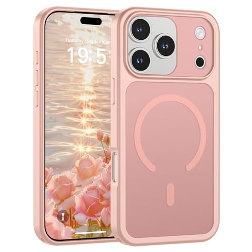 Image of SUPFINE Magnetic for iPhone 17 Pro Case Pink | (Compatible with MagSafe)(Military Grade Drop Protection)(Camera Protection)Translucent Matte Phone Cover