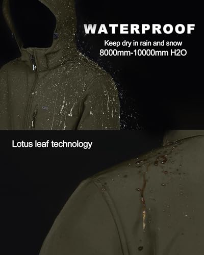 33,000ft Softshelljacke für Herren Wasserdicht Winterjacke Winddicht Warme Fleece Gefüttert Windbreaker Funktionsjacke Outdoorjacke für Wandern Fahrrad Camping Olivgrün XL