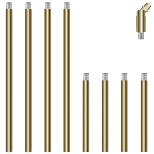 MAYOMAJO 8 Pieces M10 Threaded Extension Poles Lighting Fixture Downrods Stems & 180 Degrees Sloped Ceiling Adapter Kits for Pendant Light, Island Lighting, Chandeliers (Brass)