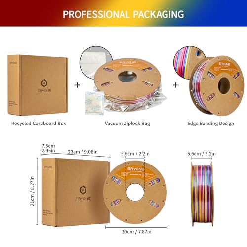 Image of ERYONE Silk Twist Rainbow 3D Printer PLA Filament 1.75 + /-0.03mm, Shiny Multicolor Filament PLA 1KG(2.2LBS), Psychedelic (Red Yellow Blue)