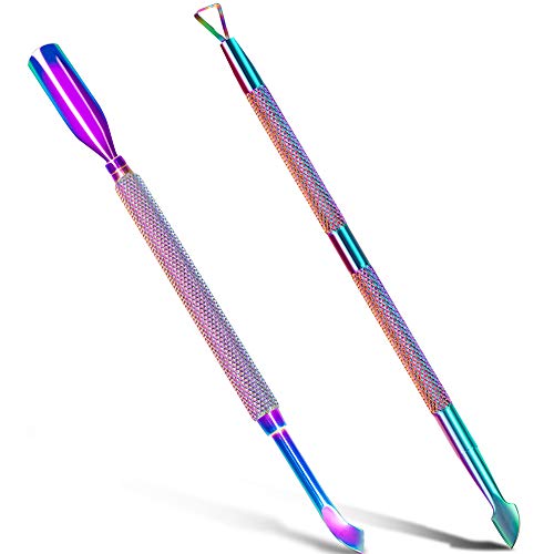 GA&EN 2PCS Metal Silver Cuticle Pusher and Scraper, Nail Trimmer Cutter Stainless Steel Gel Scraper Tool, Nail Polish Remover Peeler Durable Salon Manicure Pedicure Cleaner for Fingernail and Toenail