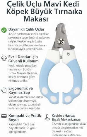 Çelik Uçlu Mavi Kedi Köpek Büyük Tırnak Makası cin313mv - Görsel 5