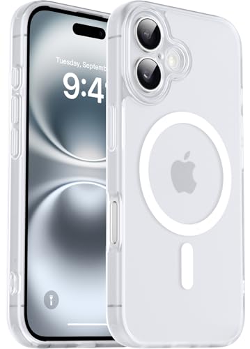 Helssitot für iPhone 16 Hülle mit Magsafe, Militär-Grade Stoßfest Anti-Fingerabdruck Magnetisch Rückseite Matt Hülle für iPhone 16 6,1 Zoll,Weiß