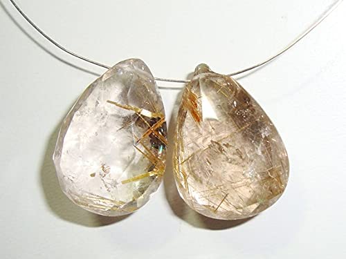 Quartz rutilé doré briolette poire 20x14mm pour création de bijoux