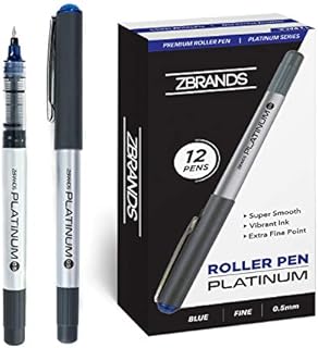ZBRANDS // Liquid Ink Roller Pens, Micro Point (0.5mm), Platinum Rollerball Pen, 12-Pack, (Bold Blue)
