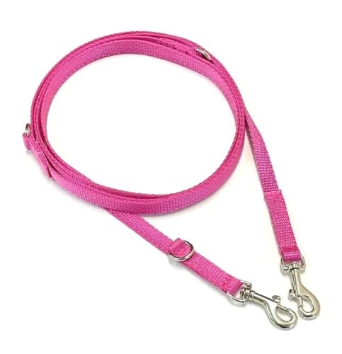 Police Style Puppy Training Lead Double Ended Puppy Leash Adjustable Multi-Functional In 13mm Webbing (Cerise, 11ft (3.3 Metres))