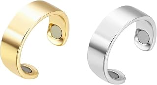 Healthgo Blood Pressure Regulator Ring, Blood Sugar Control Ring, Lymphatic Drainage Therapeutic Magnetic Rings for Women Men, Relief for Arthritis, Blood Flow (Color : Gold+Silver)