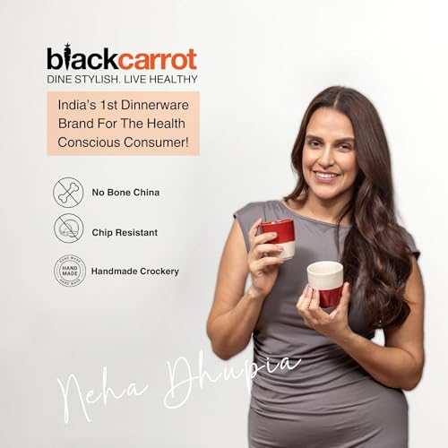 Image of BLACKCARROT Handcrafted Red Ceramic Kulhad Tea Set | 2 Cups & 1 Kettle | Microwave & Dishwasher Safe
