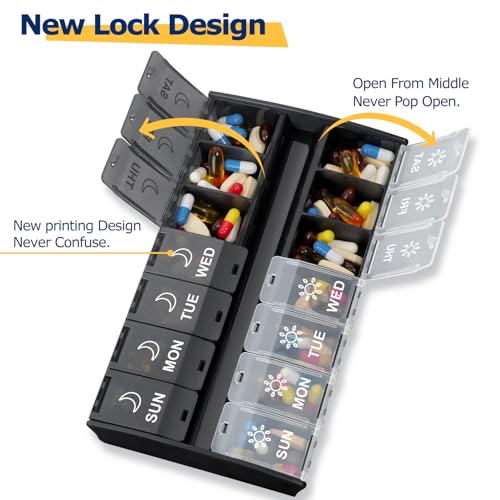 XL Large Pill Organizer 2 Times a Day, Weekly Am Pm Pill Box with Hinged Lids, 7 Day Medicine Vitamin Pill Case, Daily Pill Container, Big Medication Organizer for Supplement