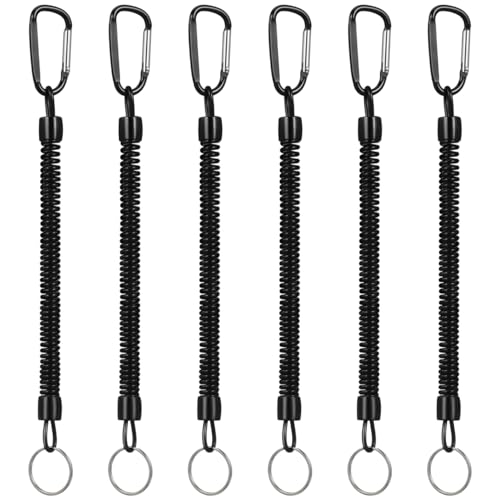 LIOOBO Angeln Lanyard Elastisch Sicherheitsseil Bootfahren Seile Angeln Sicherheit Draht Lanyard Fisch Werkzeuge Angelgerät 6 Stück (Schwarz)