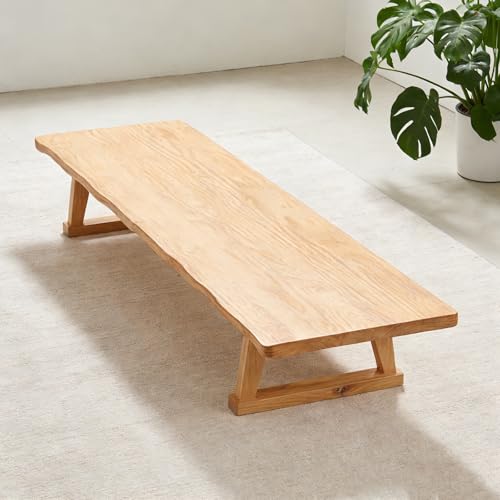 Mesa de suelo para meditación, mesa baja para sentarse, escritorio rectangular de madera para té japonés, diseño de borde irregular, 47.2 pulgadas