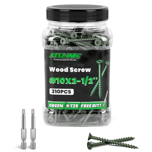 Image of Wood Screws 2-1 /2 Inch, FIXLINK Deck Screws #10 x 2-1 /2 inch, 310 PCS, Epoxy Coated, T25 Star Bit Above 1500 Hour Salt Spray Coating Outdoor Decking Screws Excellent Rust Resistant for Wood Fence, Green