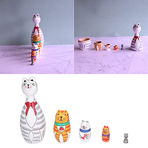 5Pcs Cat Nesting Dolls Kit, Cute Nesting Dolls Easter Doll Wooden Stacking Nested Toys Animal Nesting Dolls For Kids Christmas #TOP5