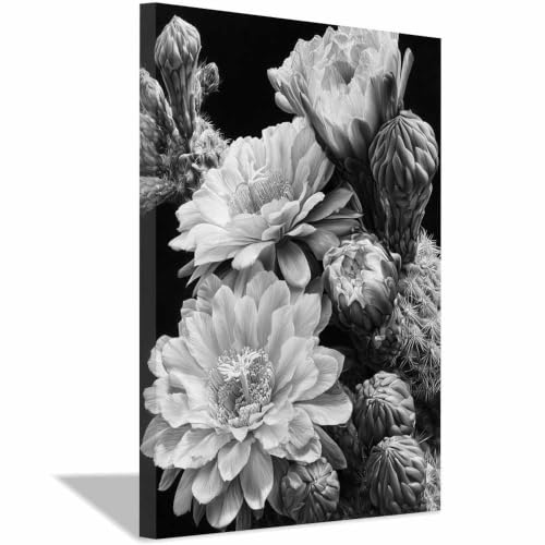 Fleur de cactus noir et blanc décoration cuisine et salle de bain cadre 60x90cm
