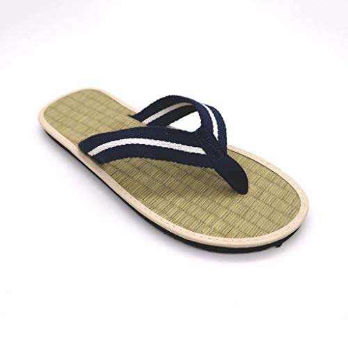 GHX Flip-Flops, esteras de Paja, Zapatillas de Tela casa Creativas Tatami, los Hombres y Las Mujeres los Zapatos de Las Correas,B,43