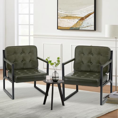 Image of COLAMY Modern Accent Chair, Accent Arm Chair for Living Room, Comfy Leather Armchair with Metal Legs for Bedroom Reception Waiting Room, Green