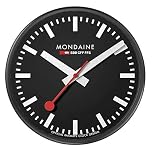 Mondaine - Wall Clock A990.CLOCK.64SBB 25cm - Official Swiss Railways Clock Red Second Hand Black Aluminium Casing - Dust Resistant Wall Clocks