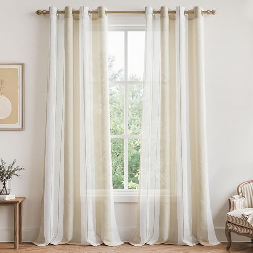 MRTREES 2 Piezas Cortinas Visillos Translúcidos Rayas de Dormitorio Moderno...
