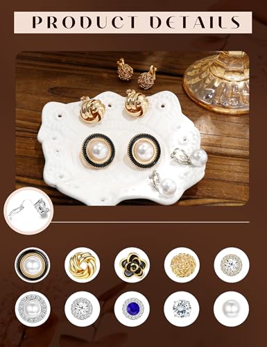FIBO STEEL 10 Pairs Clip Earrings for Women Clip On Earrings for Non Pierced CZ Flower Simulated Freshwater Pearl Twist Knot Clip Earrings Sets Gold Silver Tone2