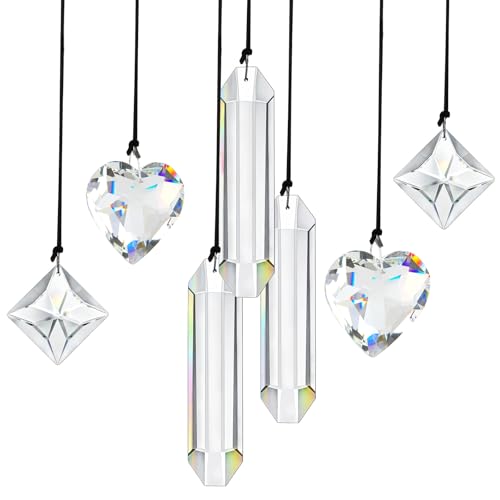 Rayong Set di 7 Catturasole in Cristallo, Cristalli da Appendere, Cristalli Trasparenti per Acchiappasole, Prisma Solare con Cordino per Decorazione Finestra Giardino Lampadario Addobbi Matrimonio