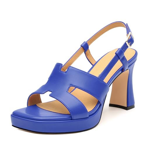 Image of ROSERWISH Womens Platform Heeled Sandals, Open Square Toe Chunky Heels, Strappy Sandals for Women, Leather Insole Dress Shoes for Prom Weeding Bride Party 3.5 inch