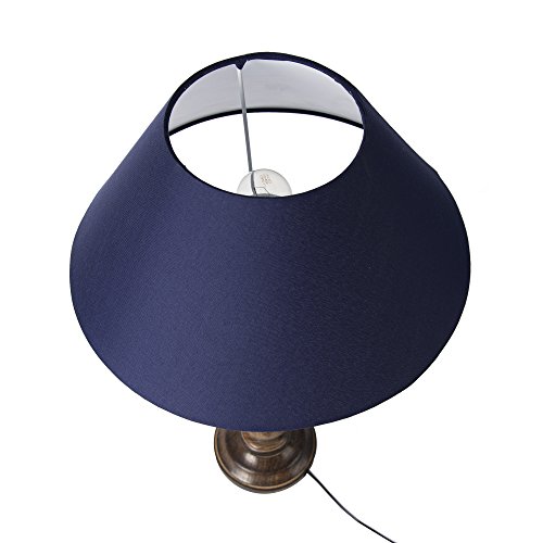 Image of Homesake Handcrafted Wooden Table Lamp for Bedroom & Living Room | Decorative Bedside Reading Lamp with Fabric Shade, E27 Holder | Bulb Included | Black Floral Carved Base for Home Decor, Blue Cone