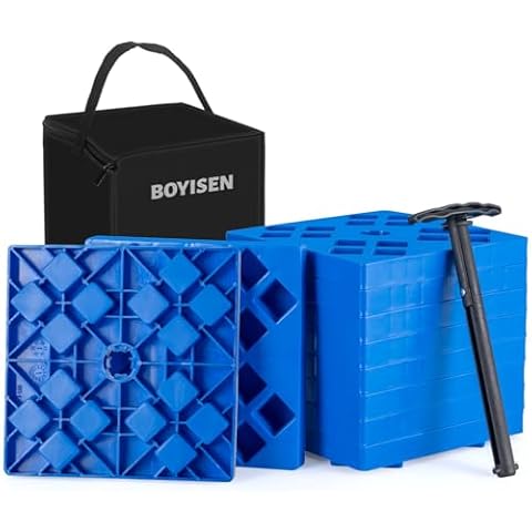 BOYISEN RV Leveling Blocks 10 Pack, Stackable Jack Blocks Interlocking Leveling Pads with Easy Carry Handle Storage Bag for Leveling Single and Dual Wheels Travel Trailer Cover