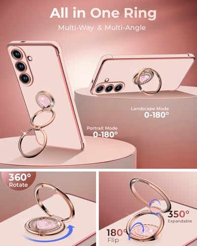Image of XYZ for Galaxy S26 Plus Case with Stand, for Samsung Galaxy S26 Plus Case with Double Ring Kickstand, Women Girls Cute Love-Heart Bling Luxury Protective Phone Case for Samsung S26 Plus, Pink