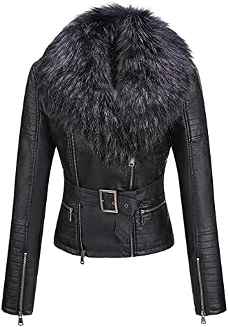 Giolshon Faux Leather Jacket Women Short Moto Coat with Detachable Faux Fur Collar 9203 Black S