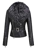 Giolshon Faux Leather Jacket Women Short Moto Coat with Detachable Faux Fur Collar 9203 Black M