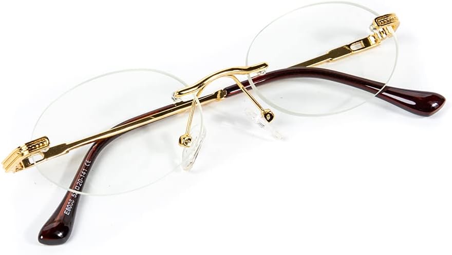 - Oval Clear Tint Gold Frame Lens Retro Rimless Round Vintage Men's Hip Hop Glasses