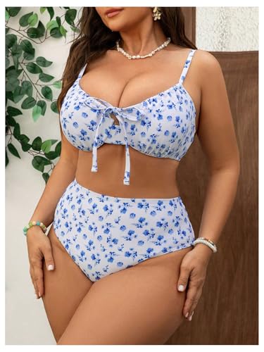 WDIRARA Women's Plus Size Bikini Set Floral Print Swimsuit High Waisted 2 Piece Bathing Suit3