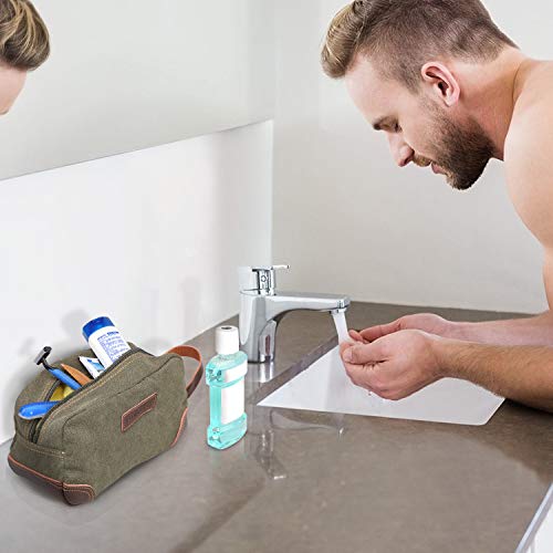 Emissary Men's Leather And Canvas Travel Toiletry Bag, Dopp Kit For Men, Travel Bathroom Shaving Kit, Travel Kit Small Bags For Men, Shaving Bag For Travel (Dark Green) #TOP6