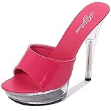 Außensohle Material: Gummi. WGUYEFD Damen 5IN Stiletto High Heels Transparente Peep Toe Mules Sandalen Slip on Slipper Sexy Stripper Nachtclub Pole Dance Hochzeit Party Schuhe,Rose red,39