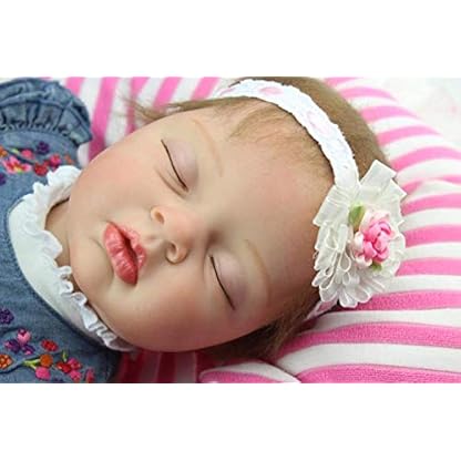 THj 22 Zoll Real Life Sleeping Silicone Reborn Puppe Neugeborene Babypuppen in Jeansrock – Bild 4