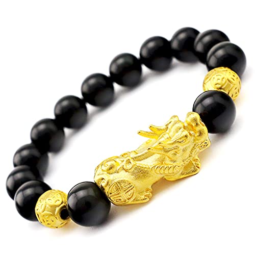 Bracelet d'obsidien noir et piyao de chance pour homme et femme