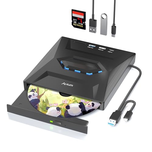 Alxum Unità CD DVD Esterno per laptop, masterizzatore CD portatile USB 3.0 Type-C con slot SD e...