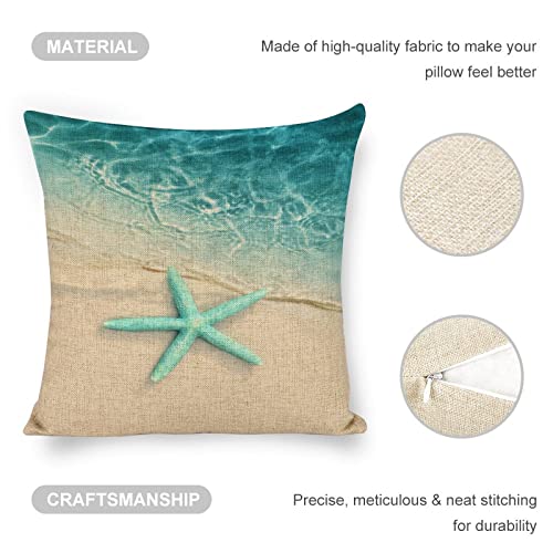 Gemgam Summer Starfish Beach Pillow Covers 18X18 Sand Ocean Pillowcase Set Of 2 Linen Throw Pillow Covers Decorative Square Pillow Cases Standard Size For Home Couch Sofa Bed Pillow Protector #TOP2