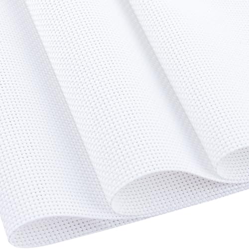Image of MYFAMIREA Cross Stitch Aida Fabric 14 Count, 39 by 30 Inch Large Size, Classic Reserve Cross Stitch Aida Cloth for Home DIY Embroidery Decoration, White
