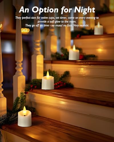 Image of Homemory 12Pack Timer Flameless LED Votive Candles, Realistic 3D Flickering Flameless Candles, Long Lasting Battery Operated Tealight, for Thanksgiving Day, Christmas, Wedding Decor-White Base