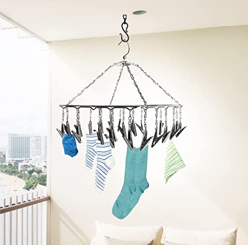 Image of RARE-ZONE Stainless Steel 25 Drying Clips Rust Free Square Cloth Hanger Rack for Baby Cloth Dryer, Balcony Roof Mount Hanger with Clips (Silver) (2) ( 2 Year Rust Proof Warranty )